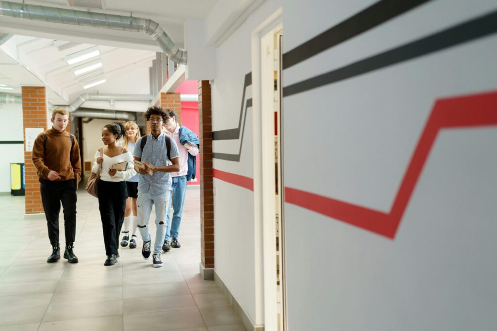 Group of students walking in the Hallway